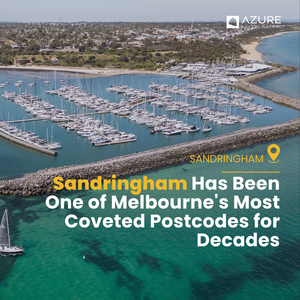 Sandringham property market aerial view of yacht club and bay